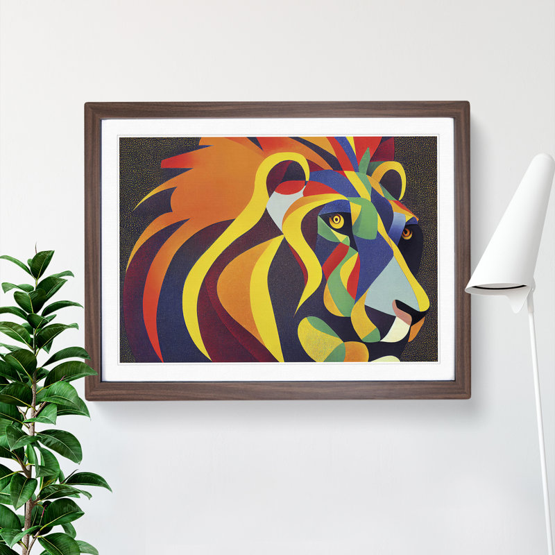 An Abstract Lion - Framed Print, 46cm H x 64cm W x 2cm D, Oak