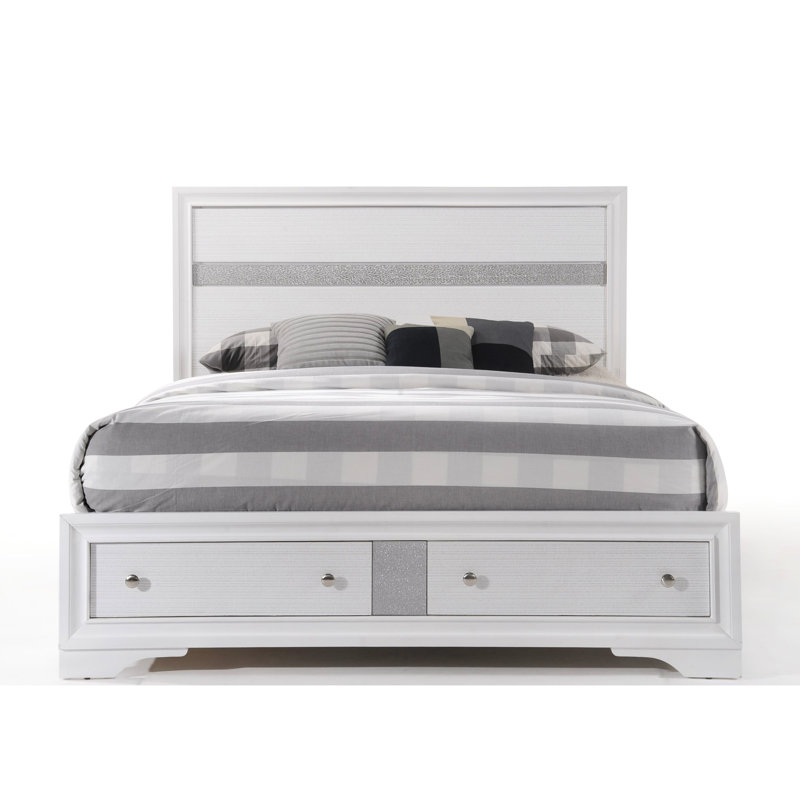 Lit bas à profil blanc avec fonction de rangement, 5 lattes + 8 pieds de soutien, aucun sommier requis, compartiment d'installation simple, panneaux, étapes d'assemblage faciles