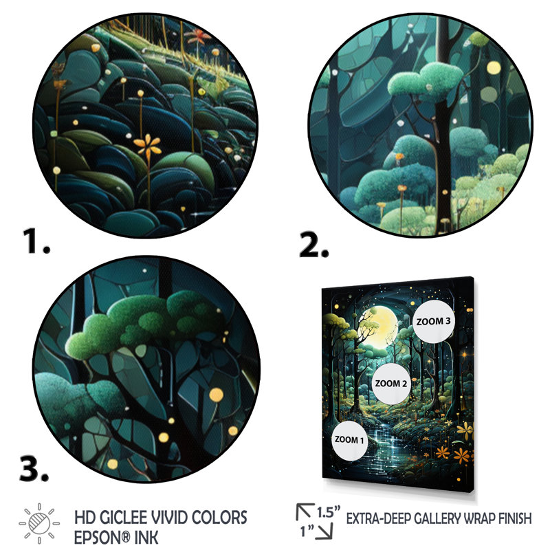 «Forest Enchanted Forest Pointillism IV - Landscape & Nature», reproduction sur toile, H 32 po x l 16 po x P 1 po