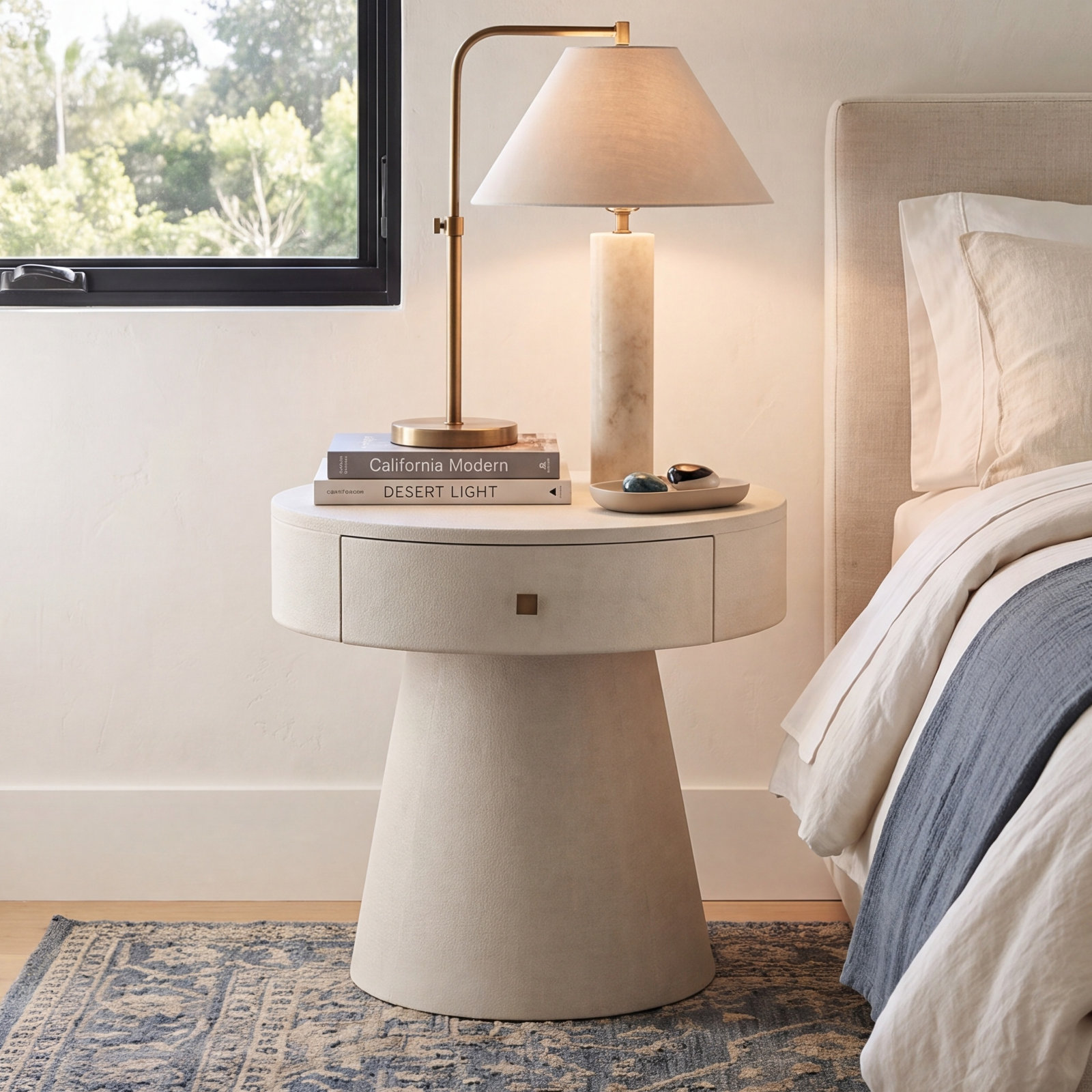 1-Drawer Novelty Nightstand, Ivory Painted Linen