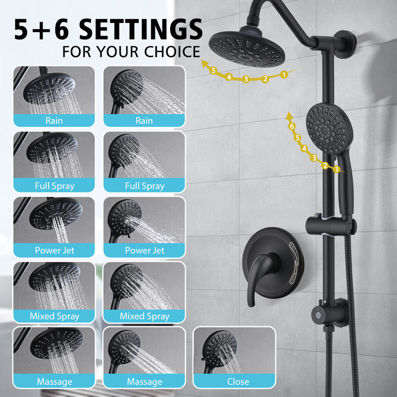 Complete Rainfall Shower System With Rough In-Valve And Slide Bar, Matte Black