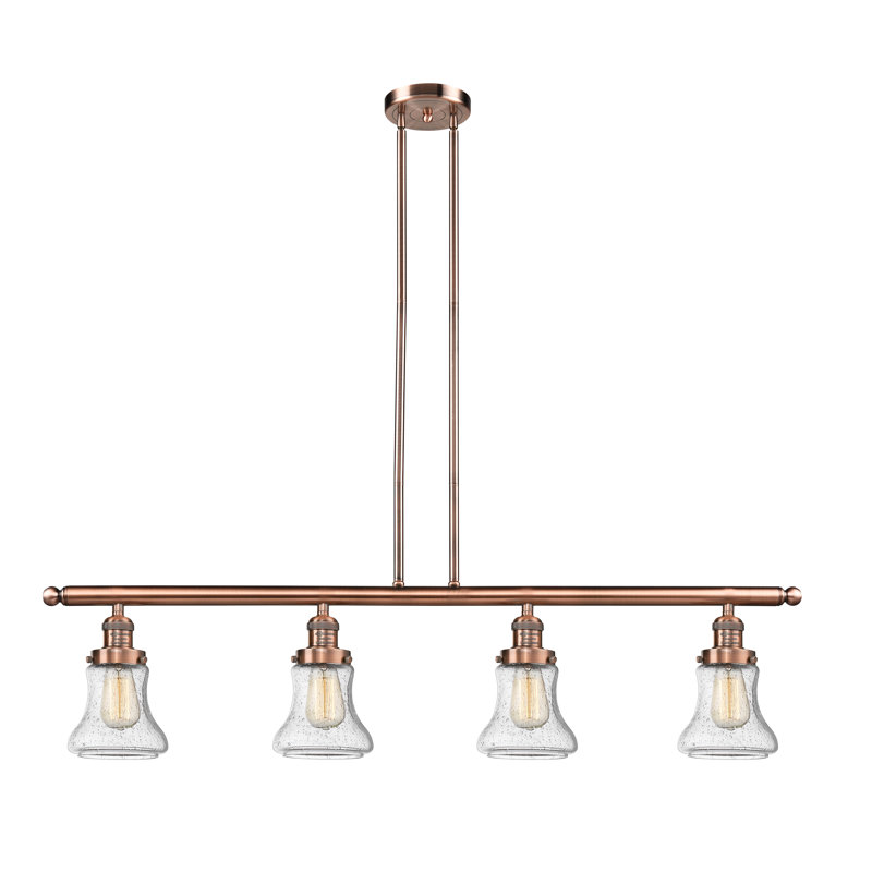 Luminaire suspendu linéaire à 4 lumières pour îlot de cuisine Edda, Grainé, Nickel poli, Compatible avec DEL