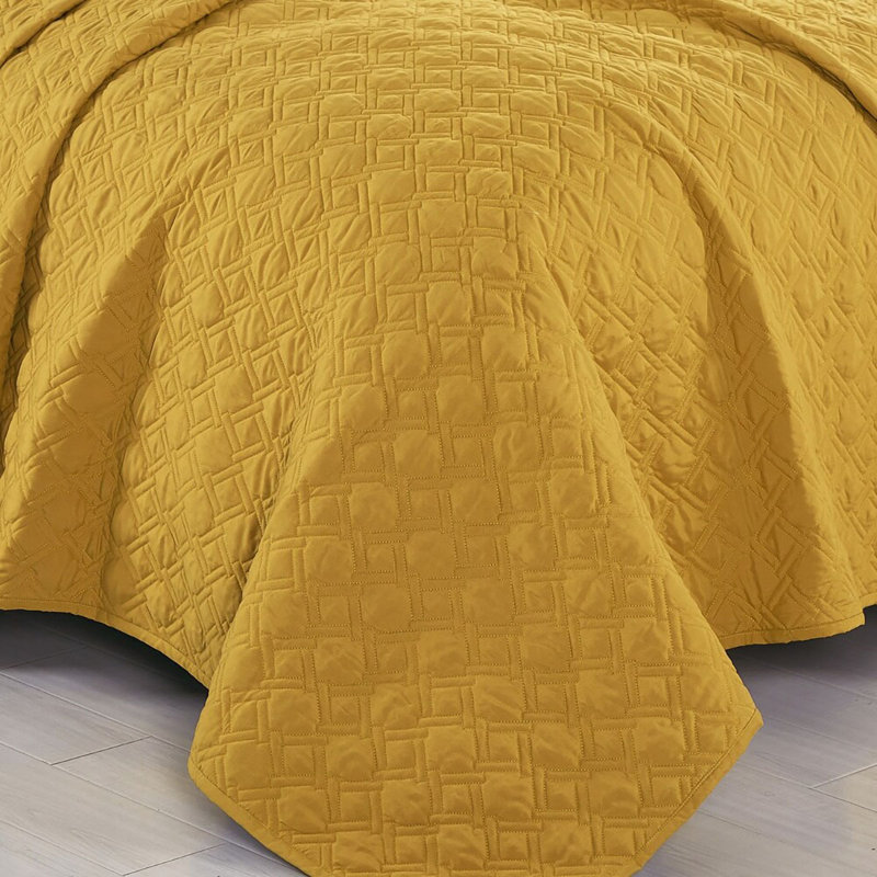 Ensemble de couvre-lit 3 pièces jaune et gris à motif géométrique réversible