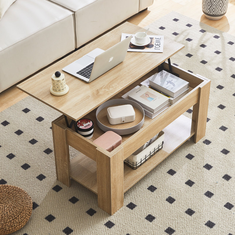 Lorayn Lift Top Four Leg Coffee Table with Storage, Natural
