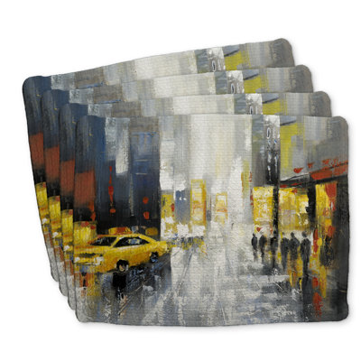Braided Polyester Placemats Set of 4 - Rainy Busy Street Decor
