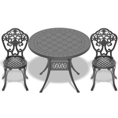 All-weather Cast Aluminum Dining Furniture 3, Black, Exquisite Workmanship, Corrosion Resistance, Comfortable Seat, Easy Setup 3 Garden Furniture, Fine Carvings, Weather Ergonomic Seats, Assembly