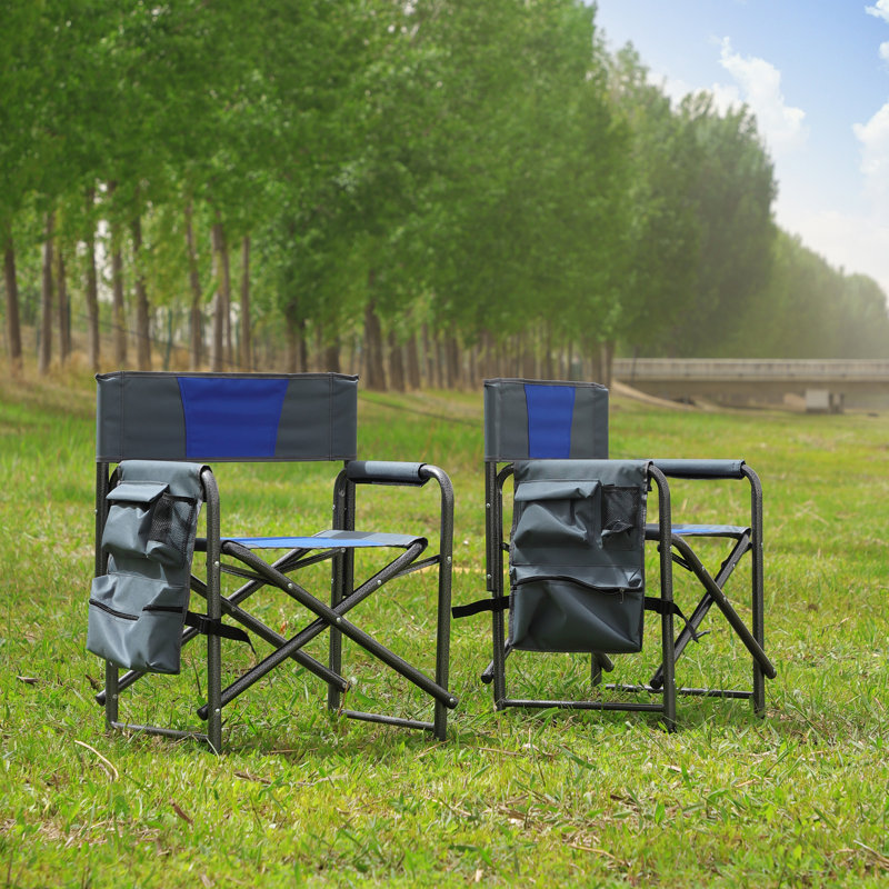 Lightweight Oversized Folding Camping Chair, Padded Outdoor Directors Chair With Storage Pockets Heavy Duty Steel Frame For Camping Picnic Fishing Indoor
