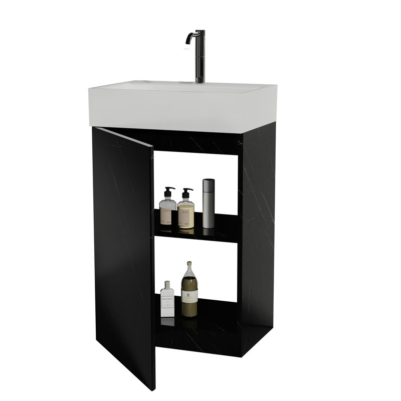 Meuble-lavabo en marbre noir avec lavabo en céramique