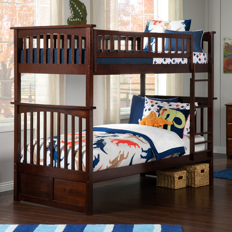  Flinn Solid Wood Bunk Bed, Twin over Twin, Walnut