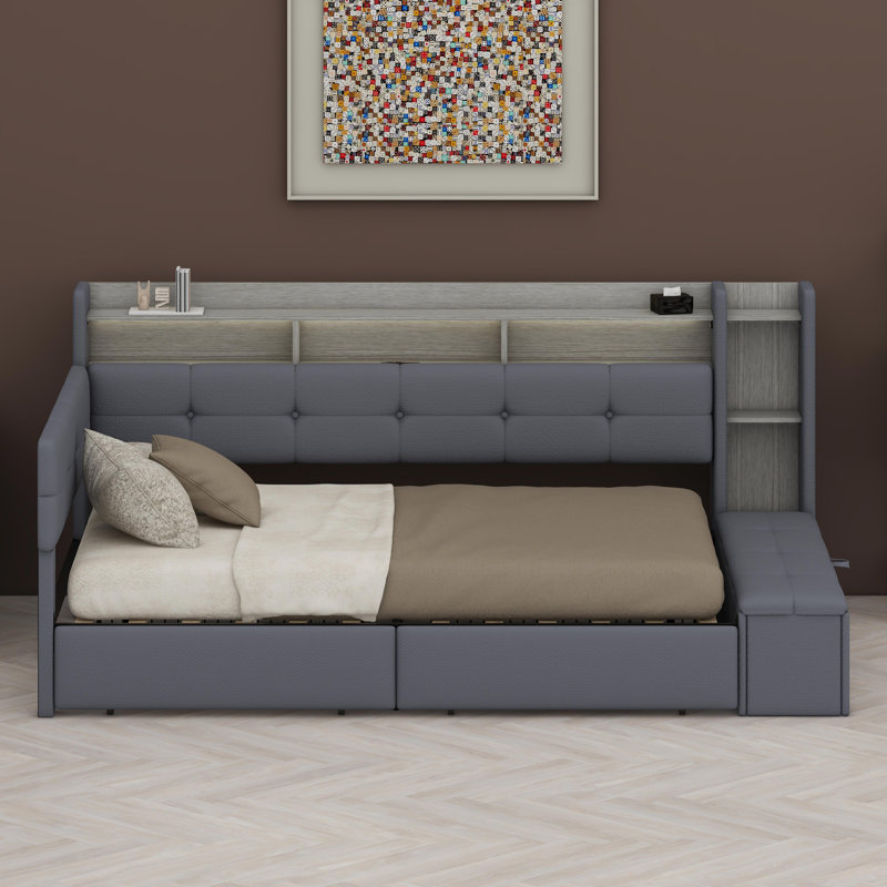 Smart Daybed with Integrated Charging Station and LED Lighting, Grey