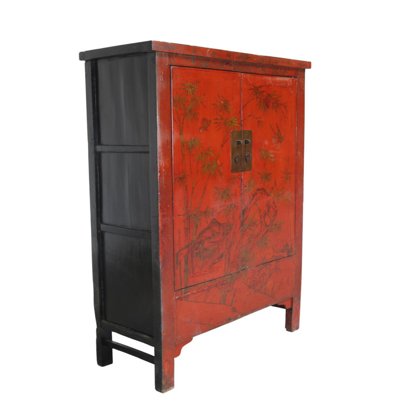 Chinoiserie-Style Hand-Painted Elm Cabinet