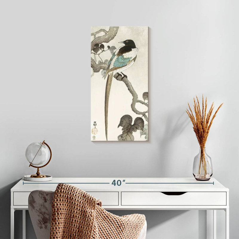 Magpie On A Tree Branch, 24" H x 12" W