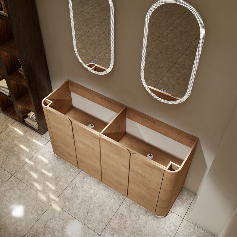 Meuble-lavabo autoportant de 60 pouces avec quatre portes à fermeture en douceur