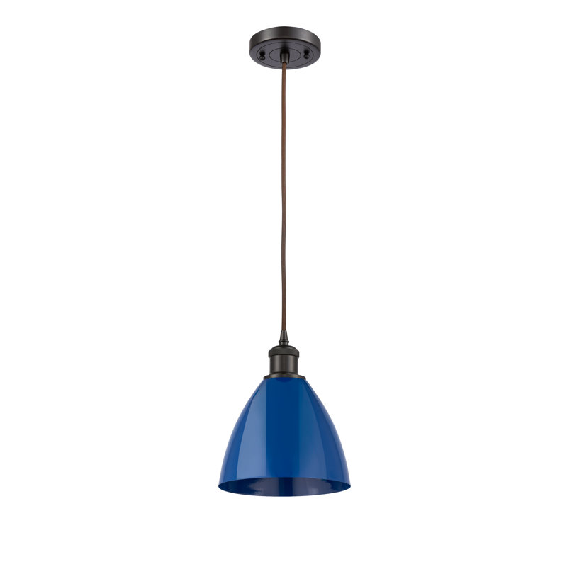 Luminaire suspendu conique 1 lumière, Bleu, Bronze huilé