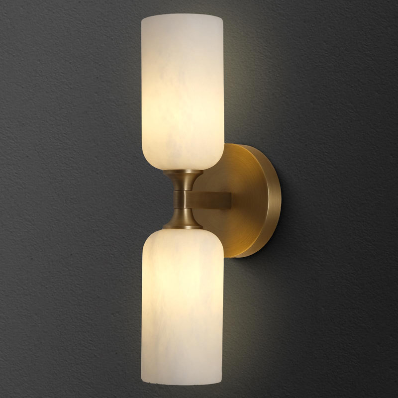 1-Light Solid Brass LED Wall Mounted Sconce With Alabaster Shade(Bulbs Included), Brass