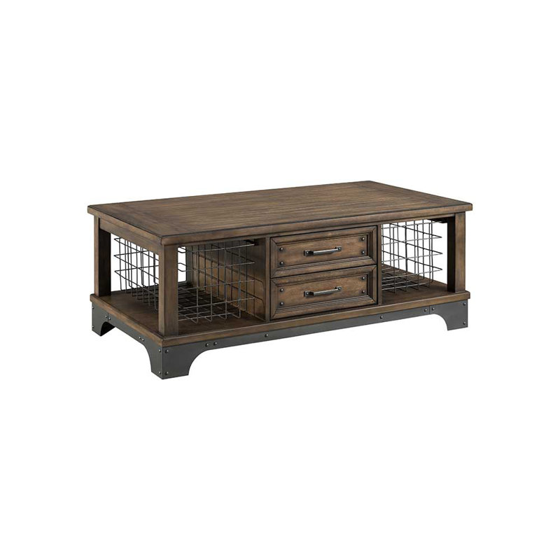 Keshan Whiskey River 50" Wide Coffee Table with 2 Drawers and 2 Open Shelves, Gun Powder Gray