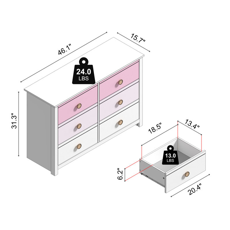 Closter Contemporary 3 Pieces Bedroom Set, Ensemble de trois pièces : commode, deux tables d, Blanc / Rose
