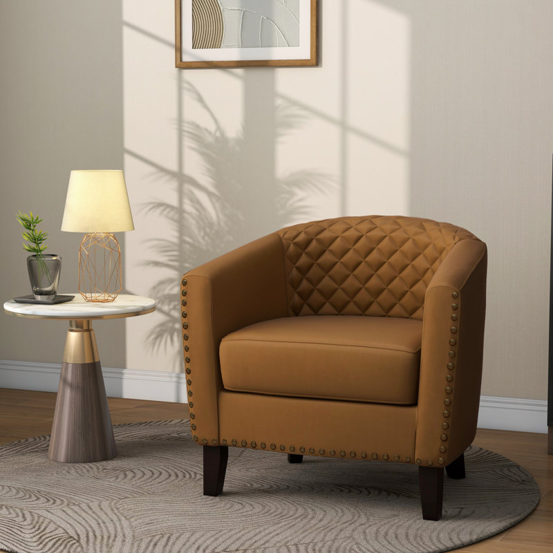 Boney 76.2 Cm Wide Barrel Chair, Coffee Faux Leather