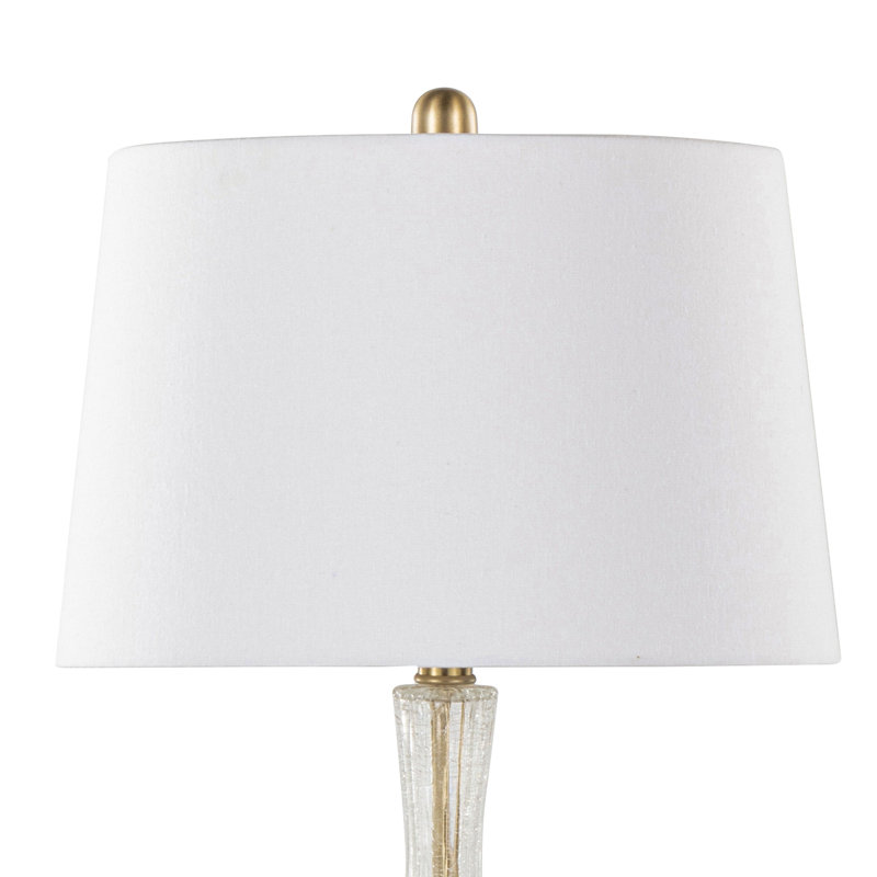 Rami 27" Crackle Glass Table Lamp Set, Clear Glass/Gold, 27.25" H x 14" W x 14" D, Off-White
