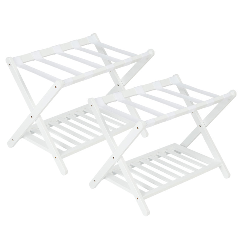 Porte-bagages pliable en bambou 2 pièces avec 5 sangles en nylon, support de valise à 2 niveaux pouvant contenir 150 lb, peu encombrant pour la chambre d'amis, la chambre à coucher et l'hôtel