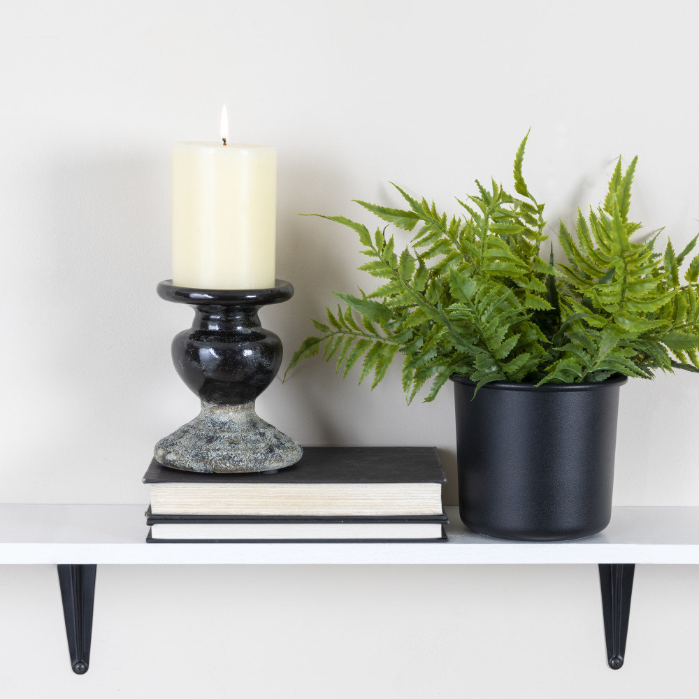Waikiki Candlestick Holder, 5.3" H x 4.5" W x x 4.5" D, Black/ Distressed Gray