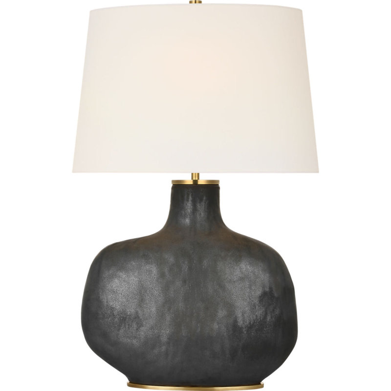 Beton Medium Table Lamp with Linen Shade, Stained Black Metallic