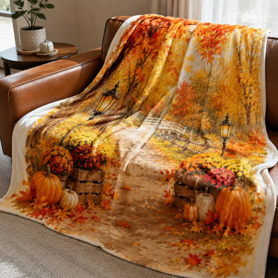 Plaid en polaire douce et chaude, motif paysage d'automne, idéal pour canapé, lit, chambre à coucher, salon et décoration intérieure.