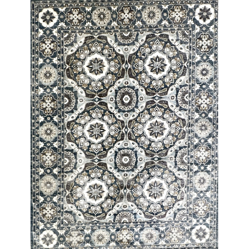 Proprietary Patterns Hand Knotted Wool Southwestern Area Rug in Heron Denim, Rectangle 10' x 14'
