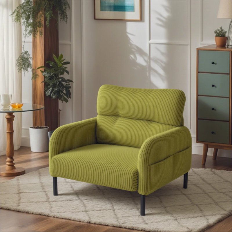 Chaise d'appoint rembourrée en velours côtelé Modern, Vert