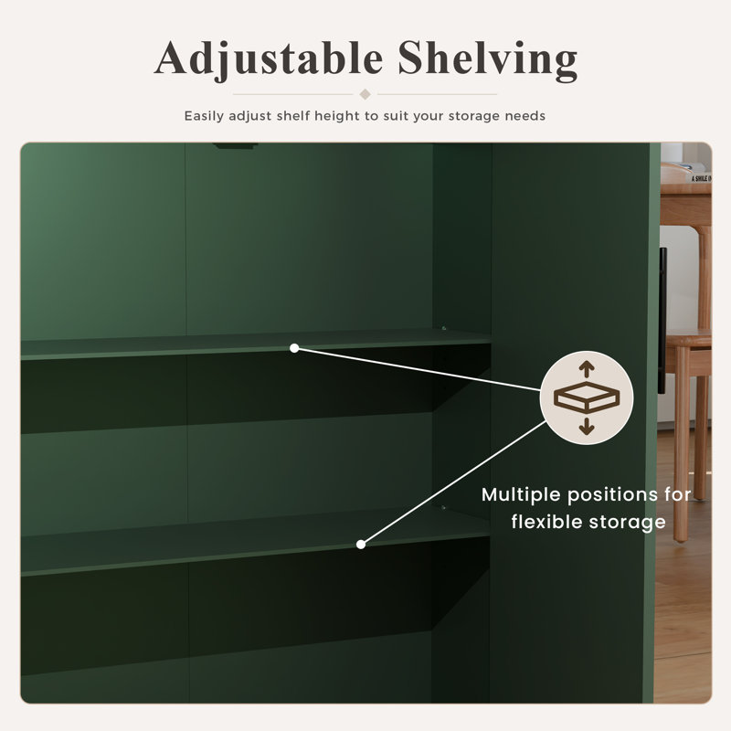 Armoire de rangement autoportante moderne de 67 po de hauteur avec tablettes réglables, L 56 po x H 67 po, Vert forêt