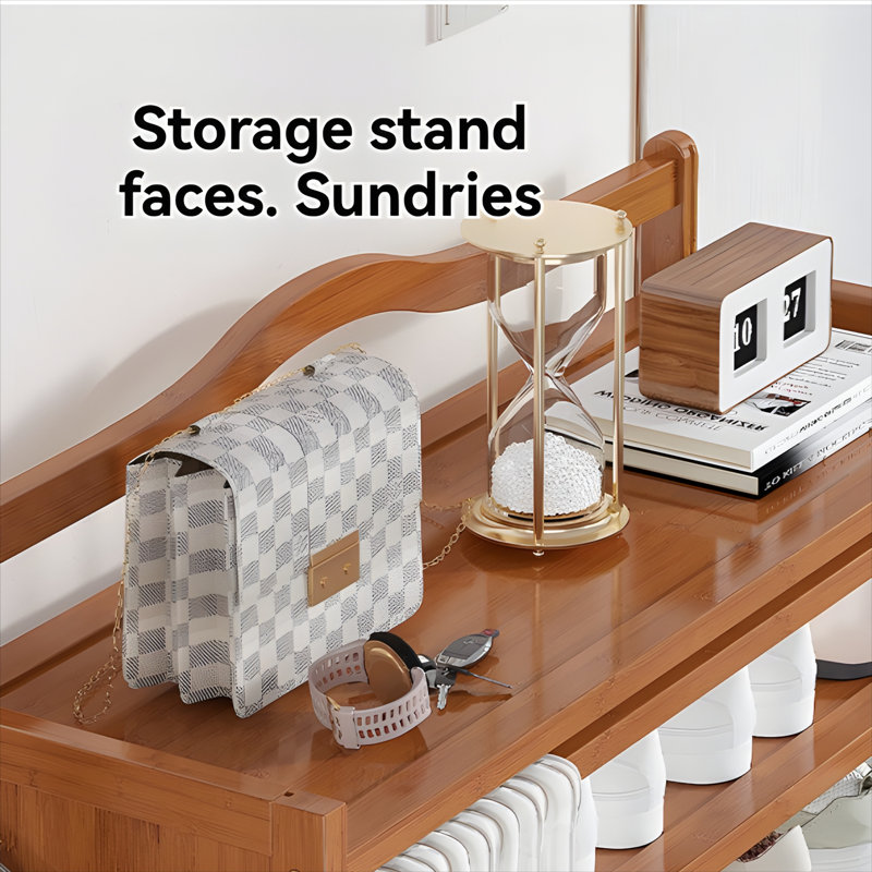 Space-Saving Foldable Shoe Rack - Multi-Layer Bamboo Shoe Organizer For Home, Entryway Storage With Dust-Proof Curtain