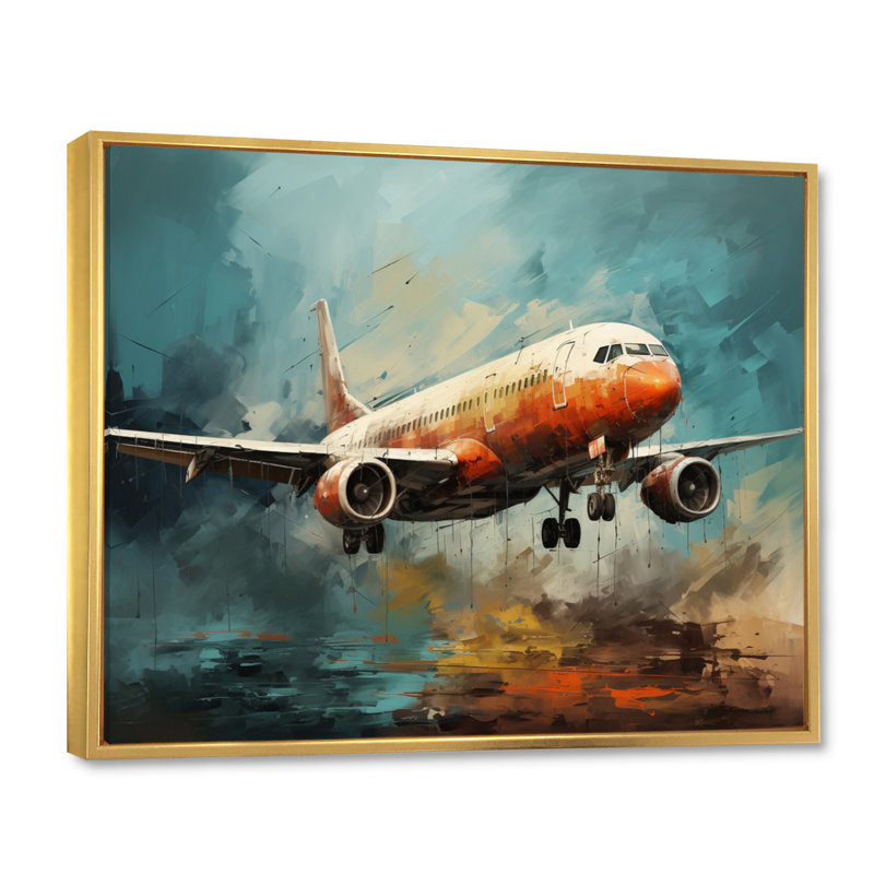 Voyage en avion sur toile, H 24 po x l 32 po x P 1 po, Cadre flottant doré