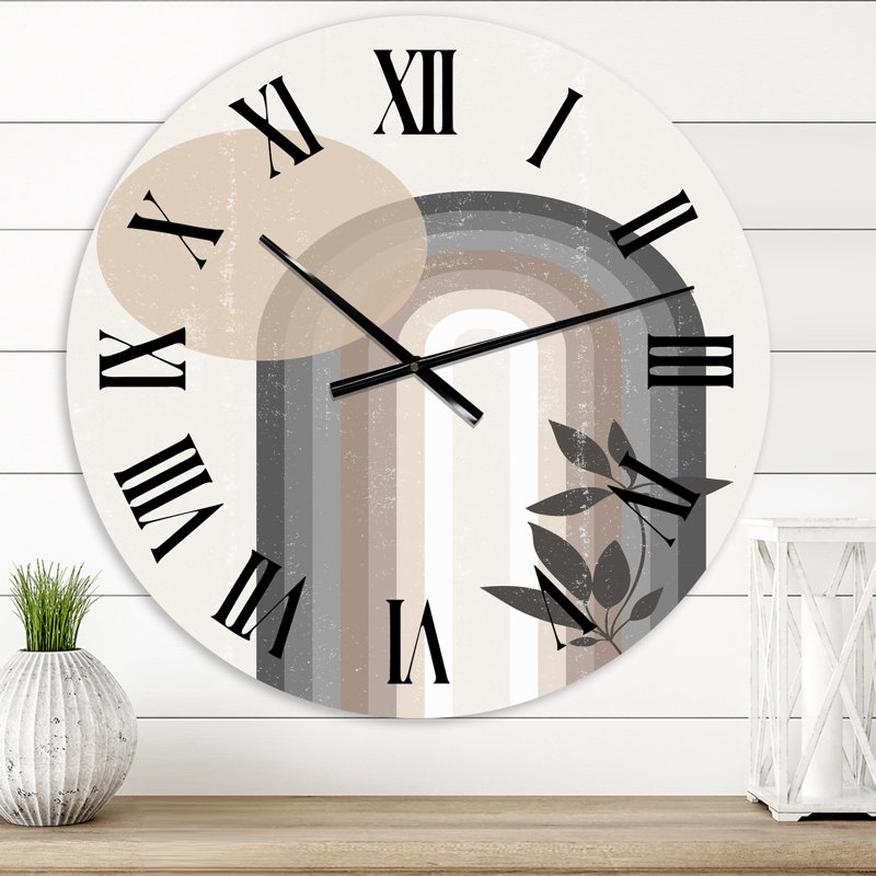 Abstrait arc-en-ciel soleil et lune dans les tons de terre III - horloge murale moderne, Très petit