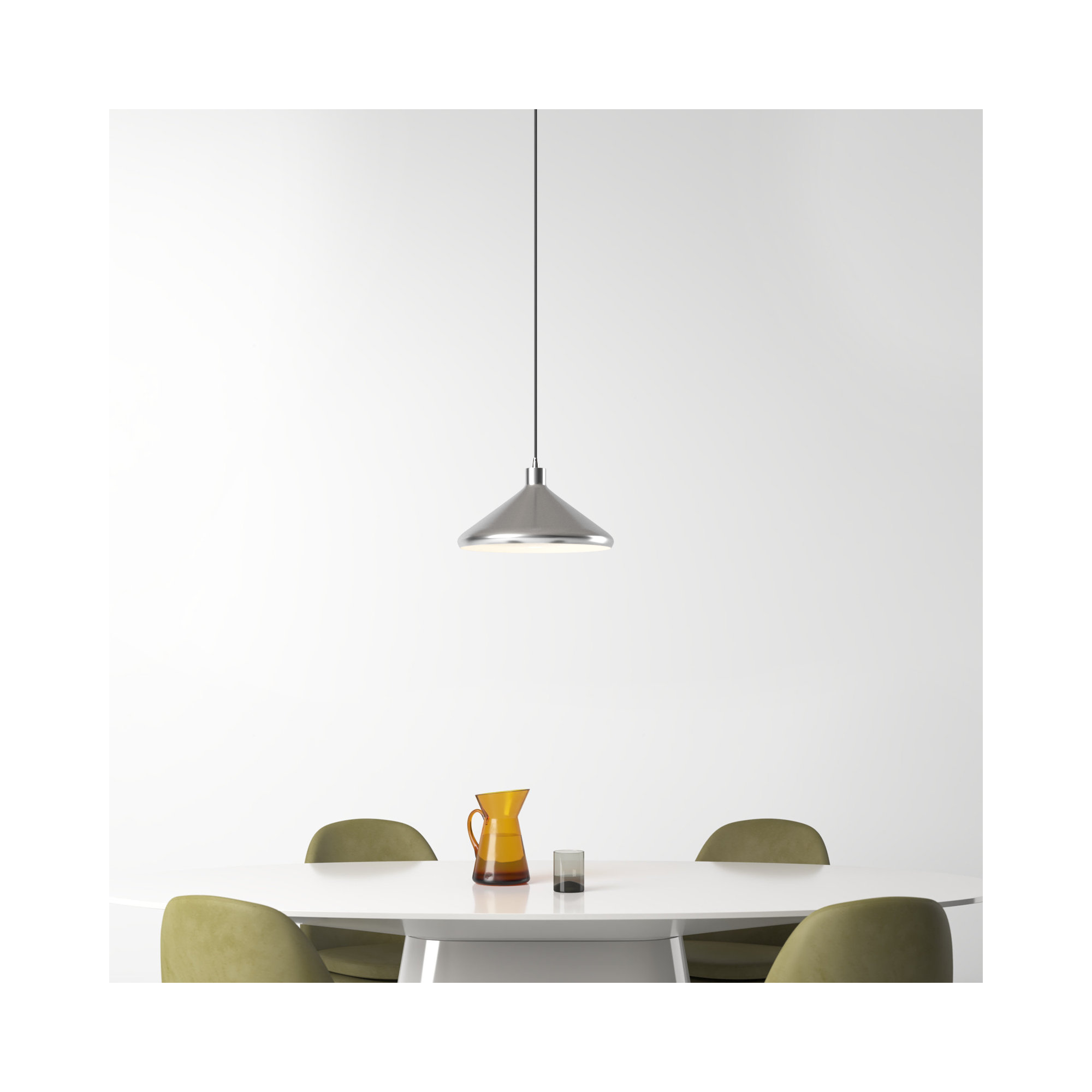 Schultz Single Light Metal Dimmable Pendant, Brushed Aluminum, 13" H x 15.25" W x 15.25" D
