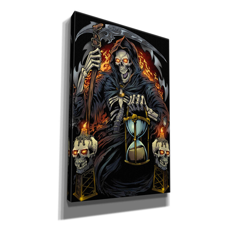 Aatiqa Grim Reaper avec sablier sur toile, H 40 po x l 26 po x P 1,5 po