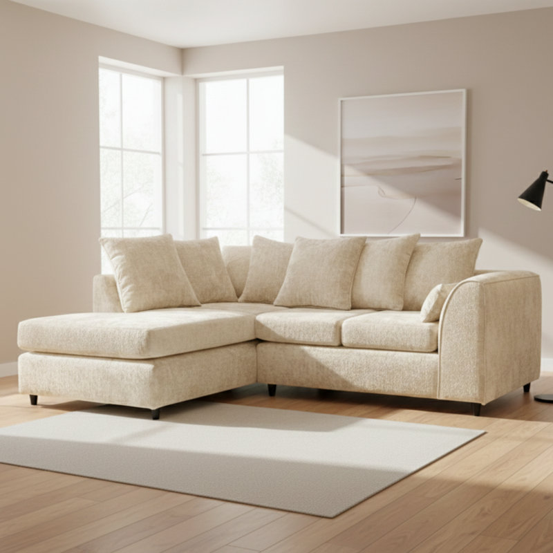 4 Seater Sofa & Chaise, Cream, Left
