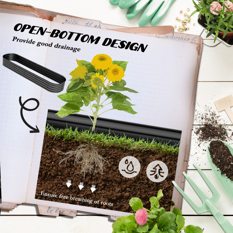 Pot de fleurs en métal avec bordure de sécurité, Gris foncé