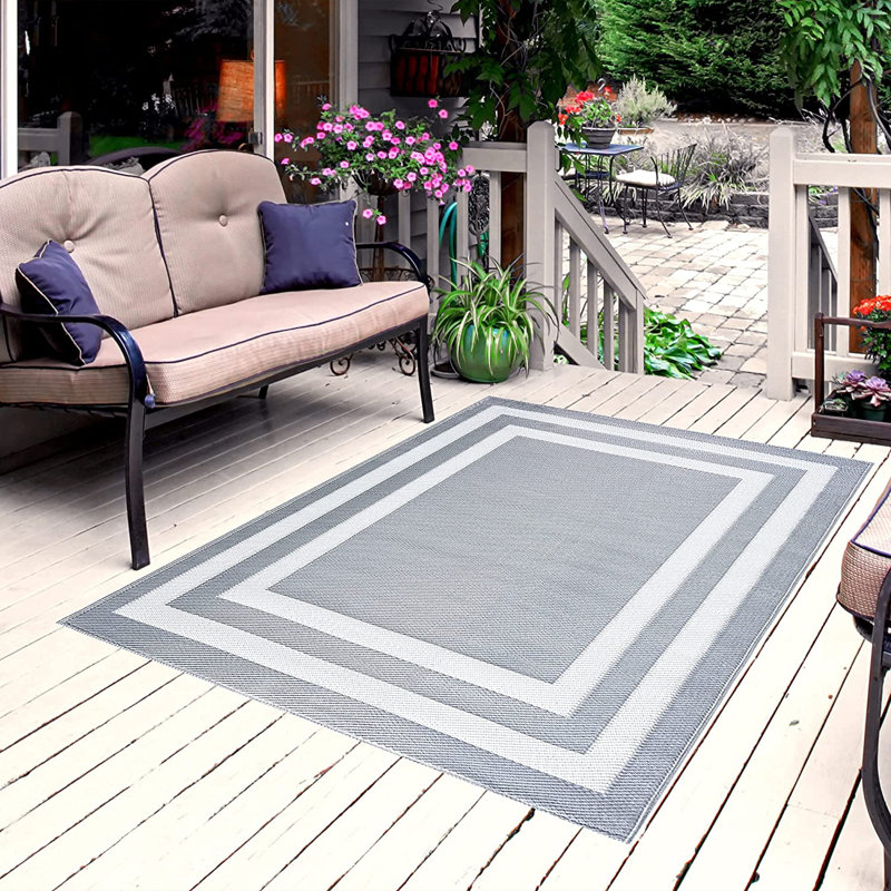 Tapis gris / blanc intérieur / extérieur, Rectangle 8 pi x 10 pi