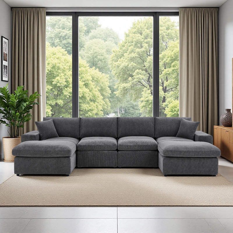 Canapé modulaire symétrique en velours côtelé, Gris foncé