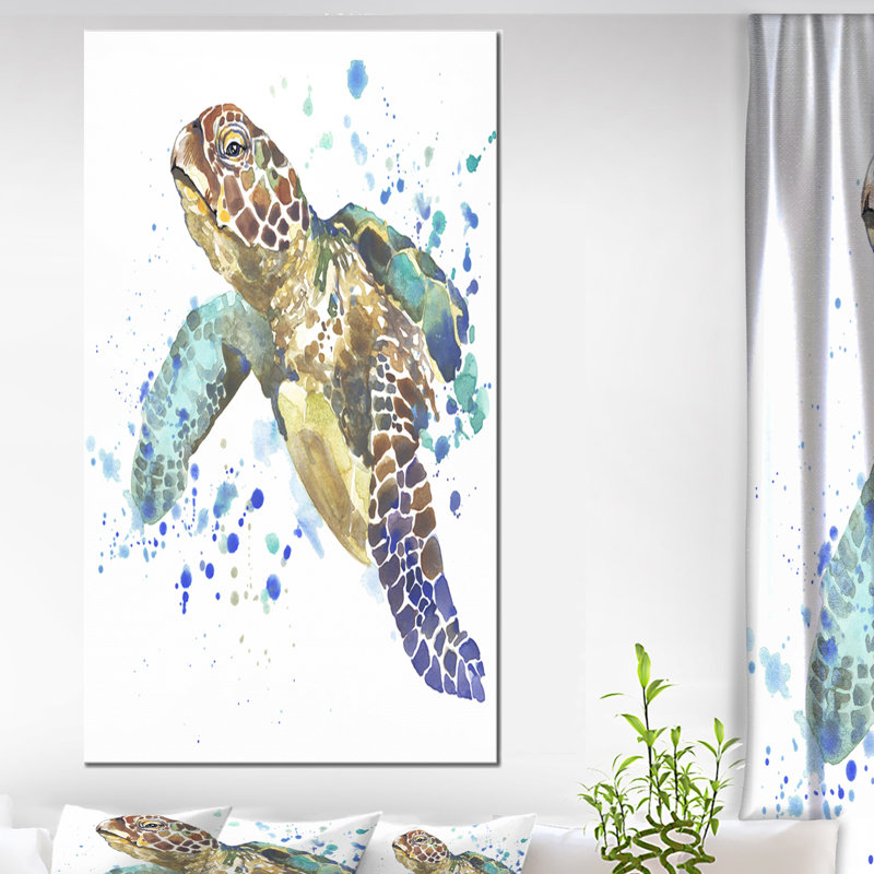" Blue Sea Turtle Illustration ", 40" H x 30" W x 1" D, Metal