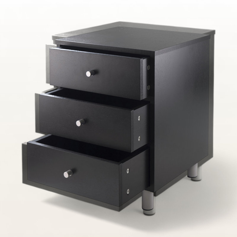 Busey Black & Gray 3-Drawer Accent Nightstand With Metal Pull Knob, 21.76" H X 15.61" W X 15.63" D