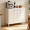 Buffet avec rangement, armoire d'appoint autoportante à 4 tiroirs et 2 portes, armoire à tablettes réglables pour le salon, la cuisine, le vestibule, le couloir et la salle de lavage