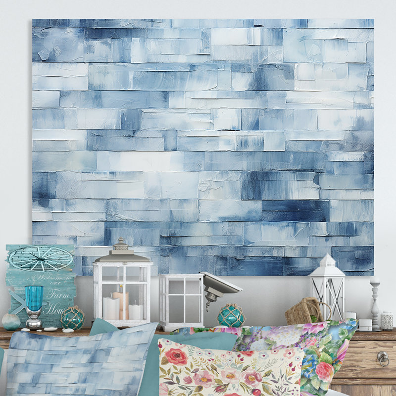 Carreaux scandinaves blancs et bleus III - Boho mosaïque en métal, décoration murale MT136406, H 12 po x l 20 po x P 1 po