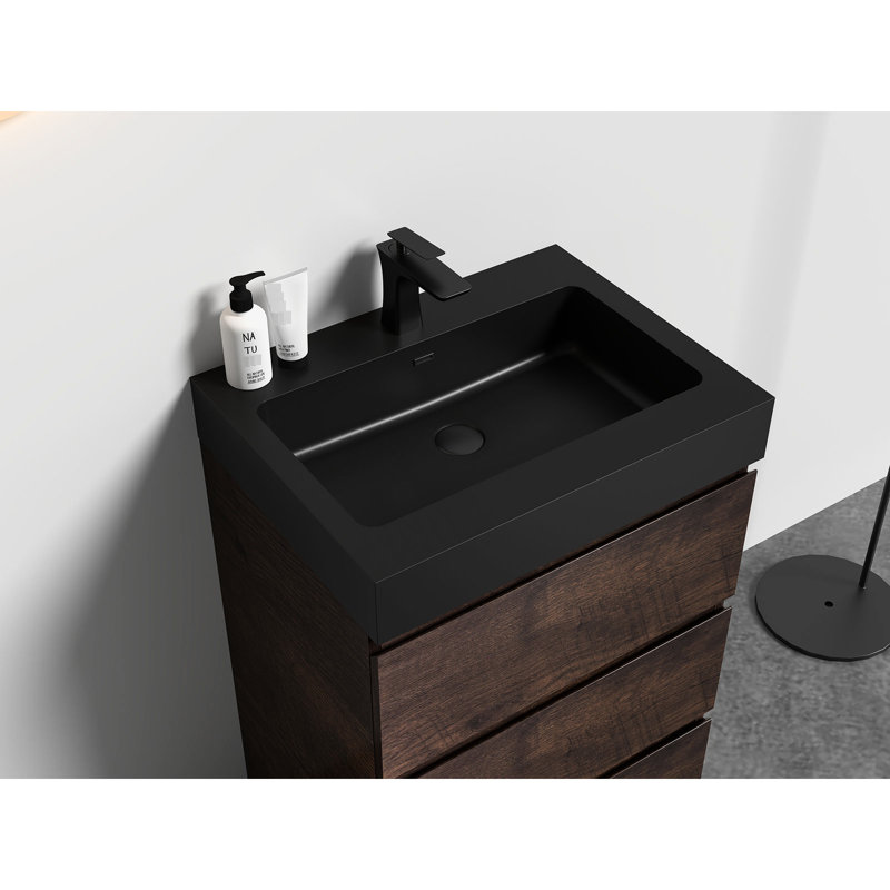 Lavabo en quartz noir mat pour la salle de bain - Améliore la durabilité et l'élégance intégrée, 24"