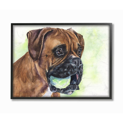 «Boxer with Ball Dog Pet Animal Watercolor Painting», impression sur toile