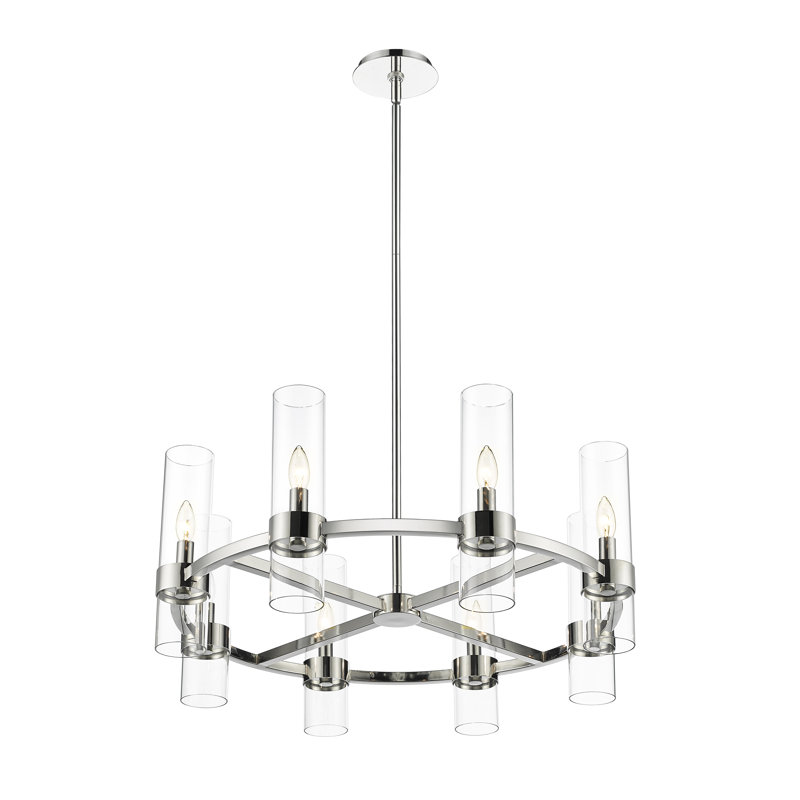 Lustre en roue de chariot à 8 lumières Fouges, Nickel poli