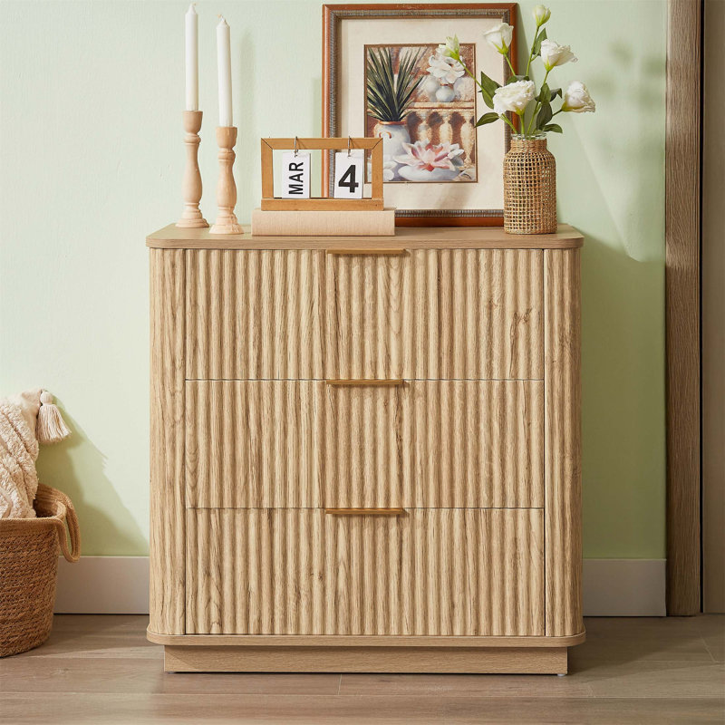 Commode 3 tiroirs au design ondulé, table de chevet moderne pour la chambre à coucher et le salon, solution de rangement peu encombrante