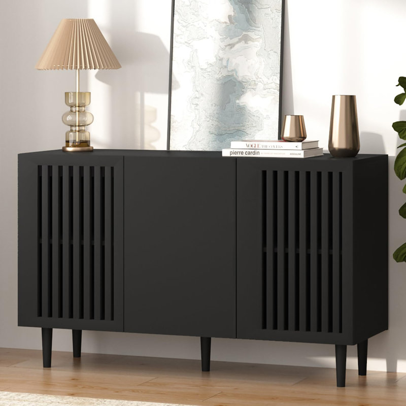 Buffet 47,2 "avec 3 portes de bricolage et tablette réglable, Noir