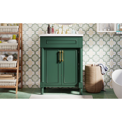24" Bathroom Vanity With Integrated Ceramic Sink, Bathroom Cabinet With 2 Doors, Single Sink Bathroom Vanity For Small And Medium Restroom