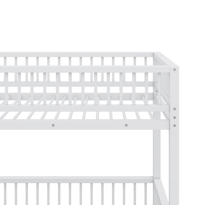 Structure de lit superposé simple au-dessus de grand lit simple avec échelle et garde-corps de sécurité, Blanc